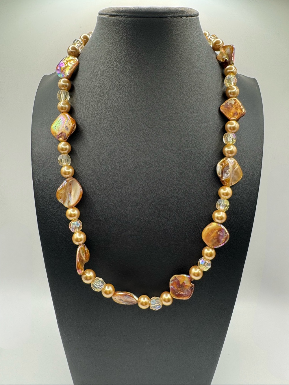 Vintage Handcrafted Artisan Necklace ft. Iridescent Orange MOP Shell & Beads